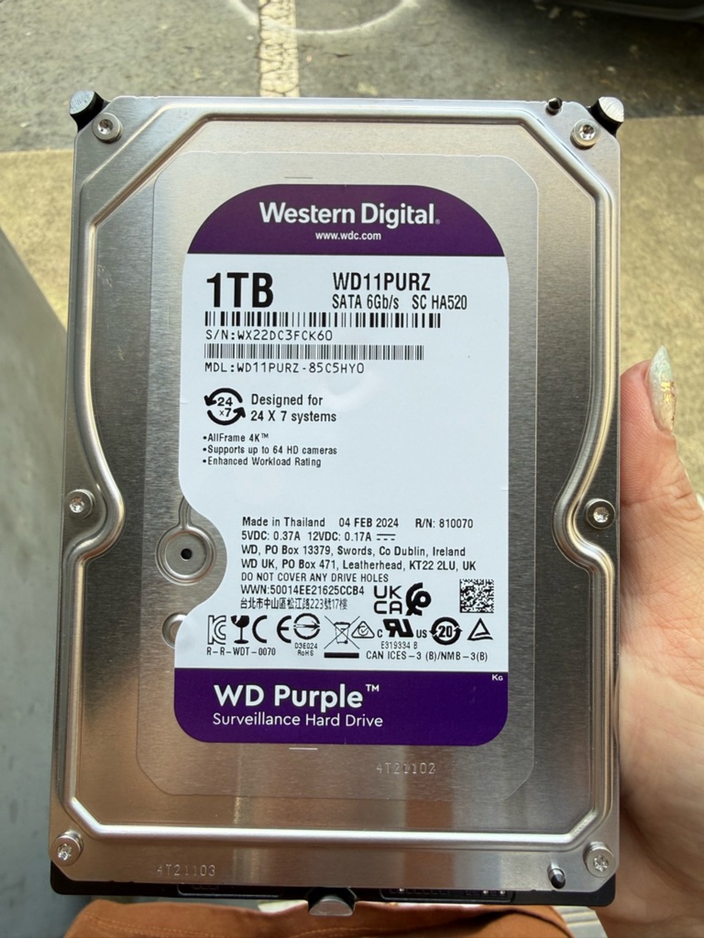 Western Digital WD Purple 1TB Surveillance Internal Hard Drive - Silver/Purple
